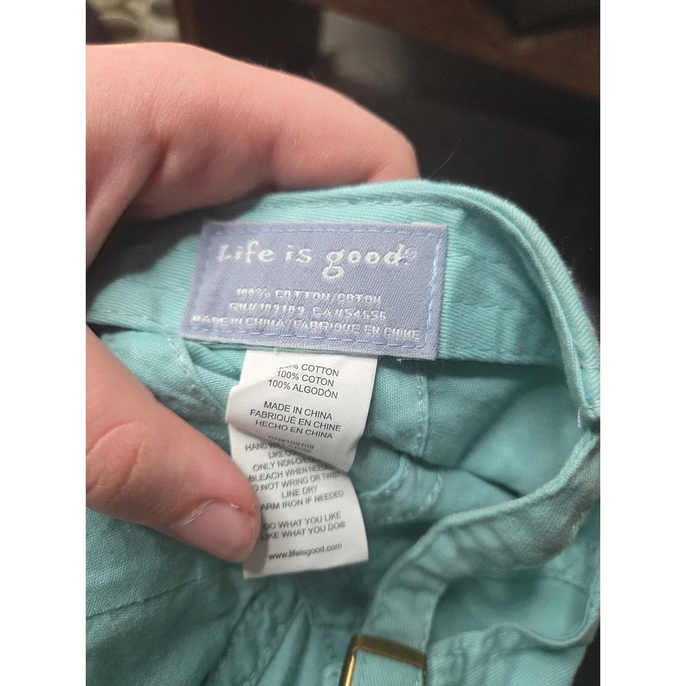 Life is Good Jackie Skiing Baseball Hat Aqua Blue Seafoam Green Cotton Adjustabl